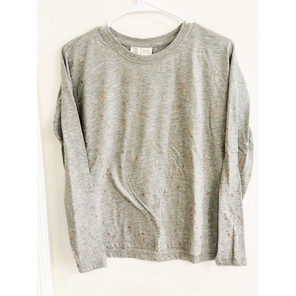 Anthropologie Rise & Shine Gray Star Print Long Sleeve Crewneck T-shirt - Picture 3 of 6